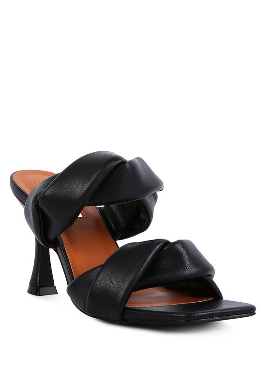 GLAM GIRL TWISTED STRAP SPOOL HEELED SANDALS