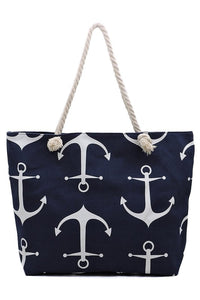 Anchor Printed Tapestry Canvas Beach Tote