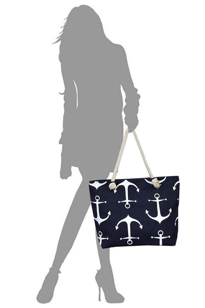 Anchor Printed Tapestry Canvas Beach Tote