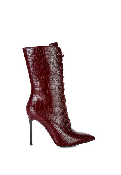 KNOCTURN Croc Textured Over The Ankle Boots