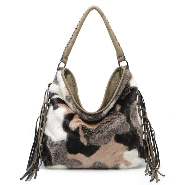 Oversize Hobo Bag for Women Fringe Fur purse