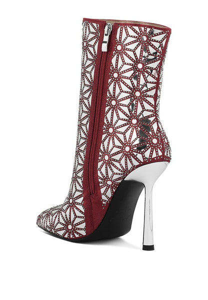Precious Mirror Embellished High Ankle Boots