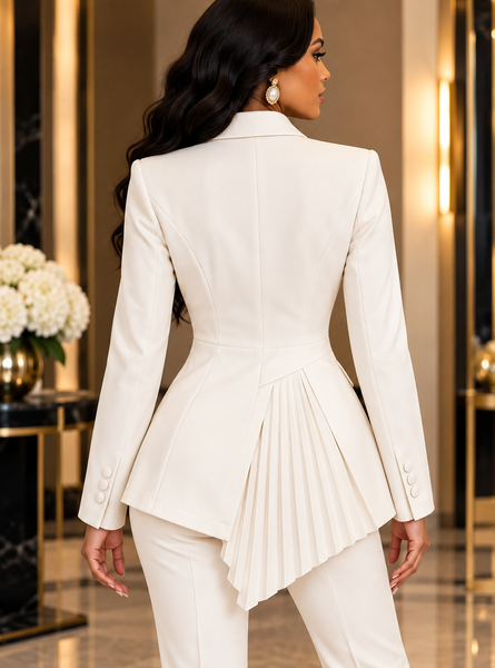 One Button Asymmetric Pleated Hem Blazer