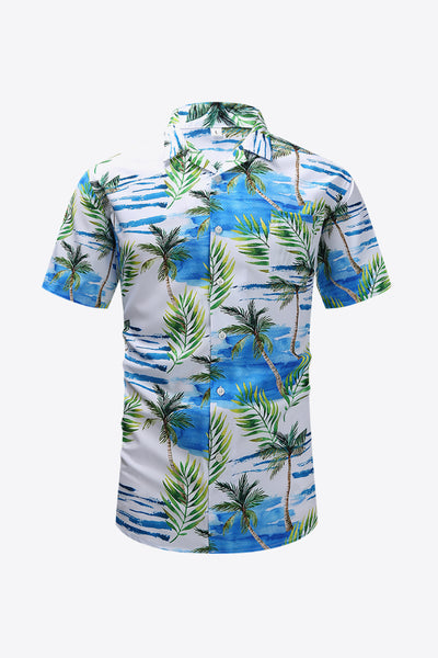 Tropical Print Button-Up Pocket Shirt
