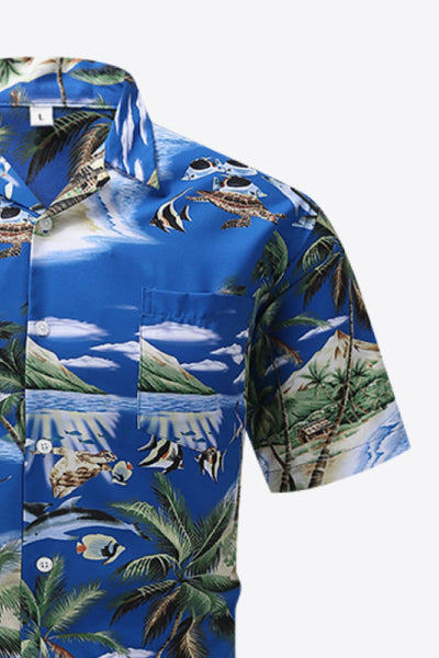 Tropical Print Button-Up Pocket Shirt