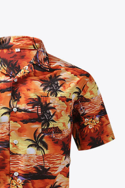 Tropical Print Button-Up Pocket Shirt