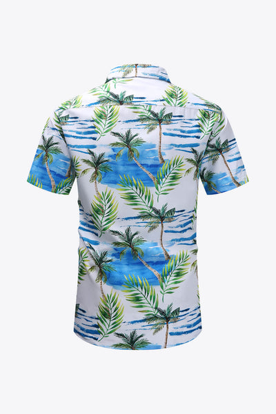 Tropical Print Button-Up Pocket Shirt