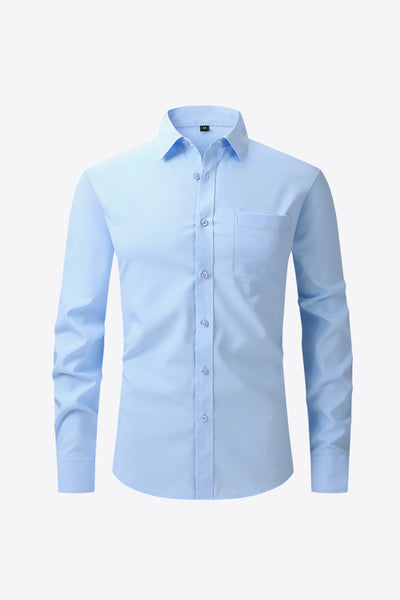 Button-Up Long Sleeve Pocket Collared Shirt