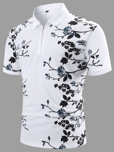 Floral Zip Short Sleeve Polo Shirt