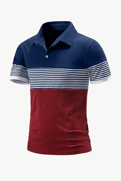 Striped Color Block Short Sleeve Polo Shirt