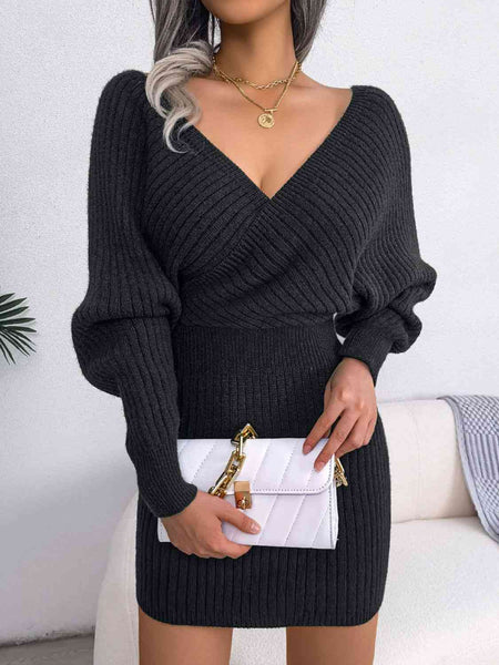 Rib-Knit Dolman Sleeve Sweater Dress