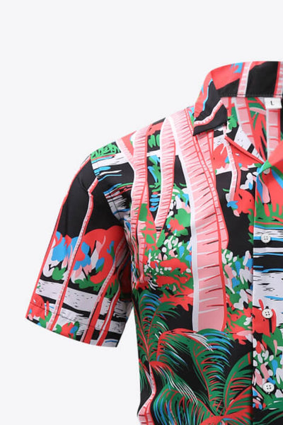 Tropical Print Button-Up Pocket Shirt