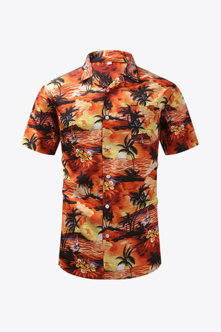 Tropical Print Button-Up Pocket Shirt