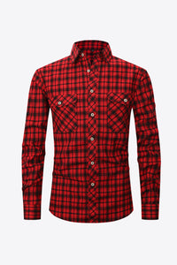 Plaid Button-Front Long Sleeve Shirt with Pockets