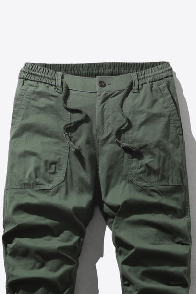 Drawstring Waist Cargo Joggers with Pockets