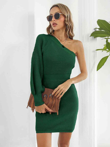 One-Shoulder Mini Sweater Dress