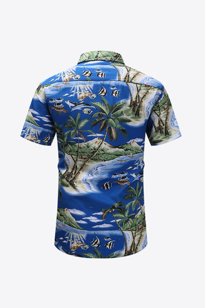 Tropical Print Button-Up Pocket Shirt